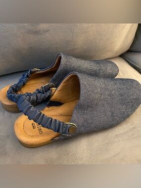 Comfort Denim Slingback Mules - Blue